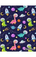 Sketchbook: Cute Dinosaur Astronaut Sketchbook - 110 Pages (8.5x11) Large Blank Sketchbook for Drawing, Doodling & Writing, Cute Sketch Book for Kids - Gift For