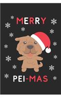 Merry Pei Mas: Lined Journal, 120 Pages, 6 x 9, Funny Christmas Shar Pei XMas Dog Gift Idea, Black Matte Finish (Merry Pei Mas Journal)
