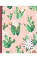 Story Journal Composition Notebook Draw & Write Half College Ruled Lines Half Blank Space: Combined Note and Sketch Workbook Top & Bottom(12 Soft Pastel Pink Color Cactus Cover)