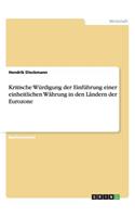 Kritische Würdigung der Einführung einer einheitlichen Währung in den Ländern der Eurozone