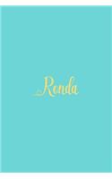 Ronda: Personalized Name Turquoise Matte Soft Cover Notebook Journal to Write In. 120 Blank Lined Pages