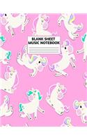 Blank Sheet Music Notebook: Cute Unicorn Matte Cover Design with 110 Pages White Paper Interior for Musician Students and Professionals Playing Piano, Ukelele, Mandolin and oth