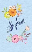 Sophia: Personalized Name and Floral Design on Calm Sky Blue Pattern, Lined Paper Note Book For Girls To Draw, Sketch & Crayon or Color (Kids Teens and Adul