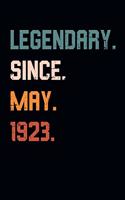 Blank Lined Journal, Notebook, Diary, Planner - Legendary Since May 1923 - 96th Birthday Gift For 96 Years Old Men and Women born in May: Medium College-Ruled Journey Diary, 110 page, Lined, 6x9 (15.2 x 22.9 cm)
