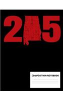 Composition Notebook: Alabama 205 Area Code Wide Ruled Notebook for Students and Teachers, 100 Pages for to Do Lists, Class Notes and Homework Practice, 7.44 X 9.69 Inche