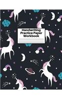 Handwriting Practice Paper Workbook: Cute Unicorn Matte Cover Large 8.5 x 11 Blank Lined Sheets Journal Notebook for Writing Improvement Exercises - Perfect for Preschool, Kindergarten,