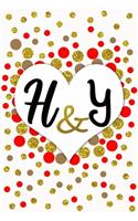 H and Y Personalized Monogrammed notebook journal gift with Two Initials for Couples and lovers on valentine's day, wedding anniversary and special occasions with beautiful golden glitter red and confetti cover