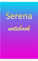 Serena: Blank Notebook - Wide Ruled Lined Paper Notepad - Writing Pad Practice Journal - Custom Personalized First Name Initial S Blue Purple Gold - Taking 