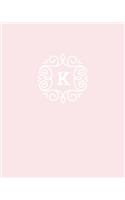 K: 110 Dot-Grid Pages - Monogram Journal and Notebook with a Light Pink Background and Simple Vintage Elegant Design - Personalized Initial Letter Jour