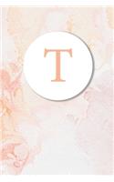 T: Pink Marble Monogram Sketchbook - 110 Sketchbook Pages (6 x 9) - Floral Watercolor Monogram Sketch Notebook - Personalized Initial Letter Journal - 