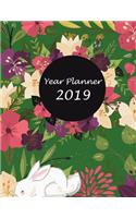 Year Planner 2019: Pretty Flower Green Cover, Yearly Calendar Book 2019, Weekly/Monthly/Yearly Calendar Journal, Large 8.5" x 11" 365 Daily journal Planner, 12 Months 