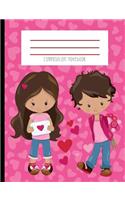 Composition Notebook: Be My Valentine Kawaii Face Boy and Girl Red Hearts and Pink Hearts Roses Journal and Notebook