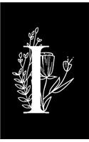 I: Monogram Initial Blank Lined Notebook & Journal for Girls, Women & Teens. Stylish Botanical Letter in Black & White. Perfect Gift in a Handy Compact