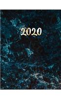 Blauer Marmor und Gold Planer 2020: Monatsplaner 2020 mit Wochenübersicht - Raum für Notizen - Januar - Dezember 2020 Agenda - Ideal für die Schule, Studium und das Büro