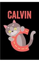 Calvin: Journal (Diary, Notebook) Personalized Custom Name Alphabet Cat Birthday Gift for Boys