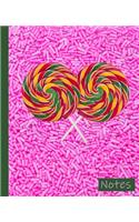 Notes: Pink Sprinkles Notebook Journal with Lollipops Design-7.5x9.25-110 Wide Ruled Pages-Glossy Cover-Fun Gift for Candy or Cupcake Lover