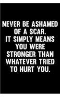 Never Be Ashamed Of A Scar. It Simply Means You Were Stronger Than Whatever Tried to Hurt You.