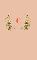 C: Initial Monogram Notebook and Journal - 120 white lined pages -Orange floral design with letter C