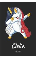 Clelia - Notes: Noms Personnalisé Carnet de notes / Journal pour les filles et les femmes. Licorne qui dab aux cheveux aux couleurs du drapeau français. Accessoires