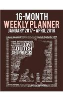 2017-2018 Weekly Planner - Wordcloud Dutch Shepherd: Daily Diary Monthly Yearly Calendar