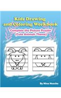 Kids Drawing and Coloring Workbook: Complete the Picture Puzzles (Cute Animals Theme)(English)
