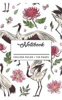 Notebook: Crane Bird Floral Pattern Notebook