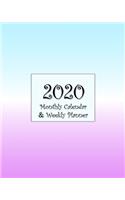 2020 Monthly Calendar & Weekly Planner: Agenda Book - Purple and Teal Ombre Design