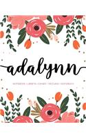 Adalynn: Notebook - Libreta - Cahier - Taccuino - Notizbuch: 110 pages paginas seiten pagine: Modern Florals First Name Notebook in Coral, Pink & Orange on W