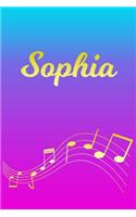 Sophia: Sheet Music Note Manuscript Notebook Paper - Pink Blue Gold Personalized Letter S Initial Custom First Name Cover - Musician Composer Instrument Com