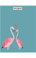 sketchbook by a madoo: Flamingo in love on green cover (8.5 x 11) inches 110 pages, Blank Unlined Paper for Sketching, Drawing, Whiting, Journaling & Doodling(4 Flamingo in Love on Green Sketchbook)