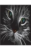 Unruled (Unlined) Blank Composition Notebook (8.5"x11" inches) 200 Pages: Green Eyed Fractal Cat