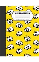 Composition: Book - Wide Ruled - Cute Notebook with Panda Pattern Yellow Kawaii - Journal for Students / Teachers - 7.44 x 9.81