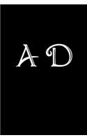 A D: Double Monogram Journal, 100 Pages, 6x9 Inches, Black Glossy Cover