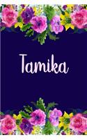 Tamika: Personalized Name Pink Floral Design Matte Soft Cover Notebook Journal to Write In. 120 Blank Lined Pages