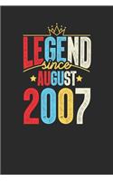 Legend Since August 2007: Small Lined Notebook - 12th Birthday Gift or 12th Anniversary Gift Idea