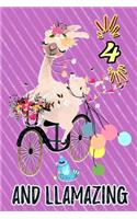 4 and Llamazing: Cute Llama Journal: Funny Happy Birthday Notebook for 4 Year Old Kids Floral Bicycle