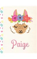 Paige: Personalized Llama Journal For Girls - 8.5x11 110 Pages Notebook/Diary With Pink Name