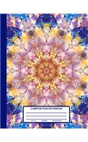 Composition Notebook: Blue Yellow Mandala Cover Design - College Ruled - 120 Blank Lined Pages - 8.5" X 11" - Matte Finished Soft Cover