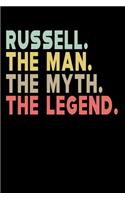 Russell The Man The Myth The Legend: Personalized Notebook Journal, College Ruled, Lined, 6 x 9 inches, 100 Pages Personal Notebook, Composition Notebooks