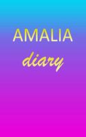 Amalia: Journal Diary - Personalized First Name Personal Writing - Letter A Blue Purple Pink Gold Effect Cover - Daily Diaries for Journalists & Writers - J