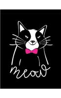 Meow: Funny Black & White Doodle Cat, Lined Notebook, Large Size - Letter, Wide Ruled