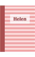 Helen: Personalized Composition Book School Notebook, College Ruled (Lined) Journal, Pastel Pink Stripe Pattern with First Name