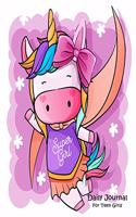 Daily Journal For Teen Girls: Super Girl Unicorn Cover Large Journal 8.5 x 11