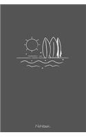 Notebook: Liniertes Notizbuch DIN A6 - 110 Seiten - Surfer Welle Reisen Tagebuch Abenteuer Meer Koffer Flugzeug Erinnerung Memories - Geschenk zu Weihnachten
