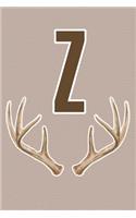 Z: Deer Antler Monogram Initial Journal for Men, Boys, Teens, Hunters, and Outdoorsmen - UPGRADED INTERIOR INCLUDES DECORATIVE LINED PAGES