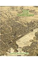 2019 Weekly Planner: Portsmouth, New Hampshire (1877): Vintage Panoramic Map Cover