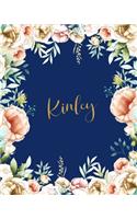 Kinley Dotted Journal: Personalized Custom Customized Name Grid Bullet Journal Notes Diary Creative Journaling Blue Flowers Gold Keepsake For Womens Teens Girls Kids Funny