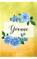 Yvonne Journal: Blue Dahlia Flowers Personalized Name Journal/Notebook/Diary - Lined 6 x 9-inch size with 120 pages