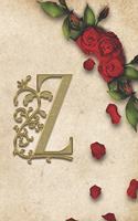 Z: Red Rose With Rustic Yellow Background Golden Monogram Initial Letter Z Journal Notebook (6" x 9") Gift For Her