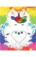 Rainbow Splatter Unicorn Girl Composition Blank Line School Notebook